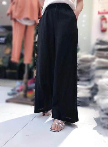 现货春装纯亚麻阔腿长裤，女装，火红