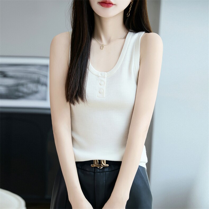 秋季新款纯色针织u领背心时尚百搭，女装羊毛衫，朝贺羊绒