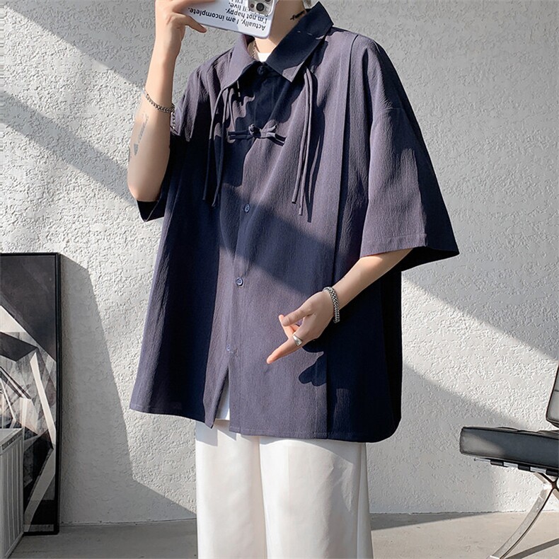 现货DSA059-CS10013-P45夏季新中式大码风唐装短袖衬衫男,男装衬衫,电商A059