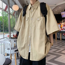 工装衬衫男短袖夏季新款潮流美式宽松休闲半袖衬衣外套CS314P33，男装衬衫，星座410-2