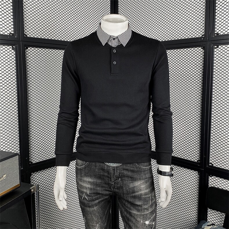 2025秋季假两件卫衣男潮牌翻领上衣6613-P73，男装卫衣，电商D342