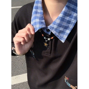 腊肠小狗假两件polo衫男款夏季衬衫领t恤学院风五分袖 TZ105图片