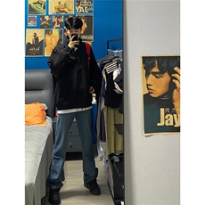美式复古牛仔裤男款高街vibe窄版直筒微喇裤A080-9601-P40控68，男装牛仔裤，电商A080