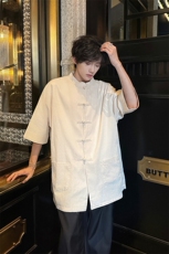 8XL-M新中式衬衫男中山装麻棉风复古中袖衬衣唐装CS527P60，男装衬衫，电商D206-1