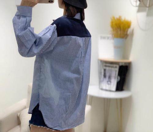 秋季新款韩版新款拼色百搭打底衫衬衫，女装衬衫，久久索衣缘