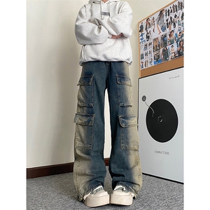 B221 美式ins高街重工艺宽松做旧工装牛仔裤子 LK23143-P80 控108图片