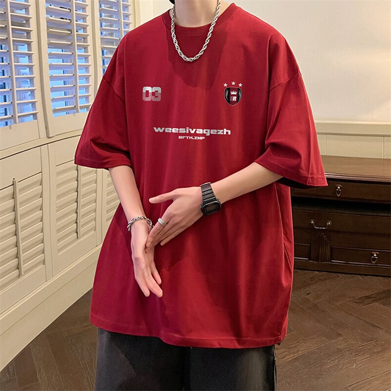抖音得物二开现货220克夏装重磅美式高街宽松短袖t恤MT304,男装T恤,电商A486-1