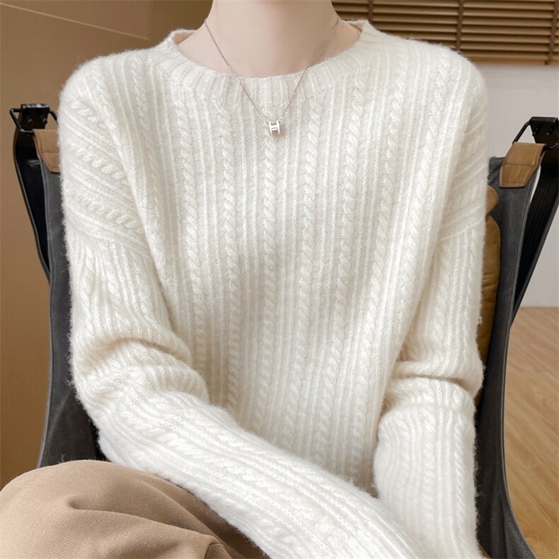 2025秋冬百搭时尚简约圆领长袖针织衫，女装羊毛衫，浙麦羊绒
