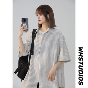 货 中性风新款港风大码男士短袖衬衫条纹衬衫男CS801-P38 控55,男装T恤,星座225-2