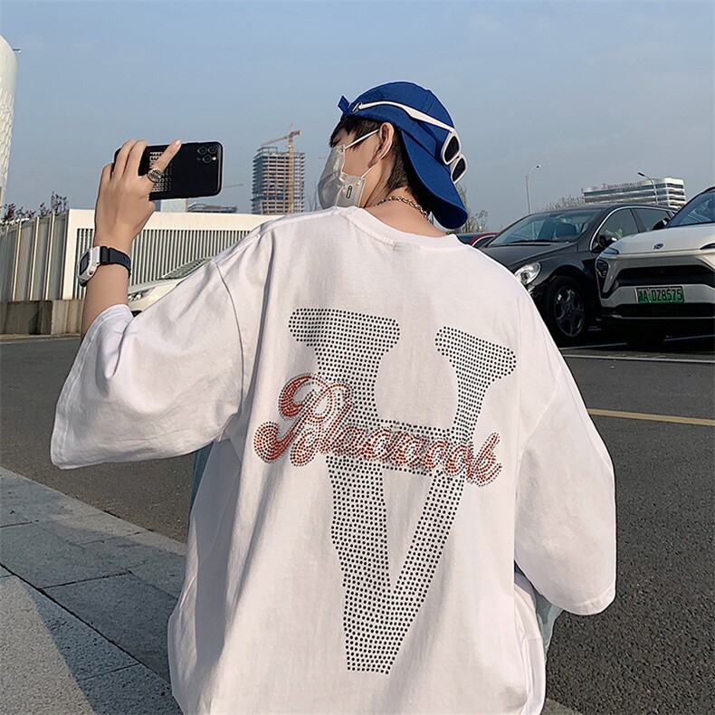 2022韩版宽松原宿风重磅烫钻字母高街T恤设计感潮流上衣T897-P24,男装T恤,星座512-2