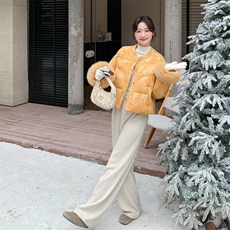 25新品风羽绒服袖口真毛6539-P365-468，女装短外套，2C317