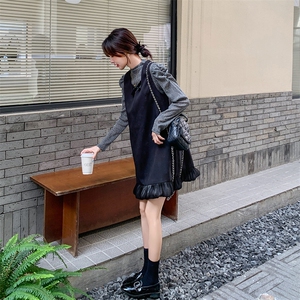 法式名媛小香风打底衫套装女2025春季新款超好看百搭背心裙两件套图片