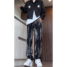 秋季美式高街扎染直筒宽松牛仔裤货号K668P60，男装牛仔裤，电商A063