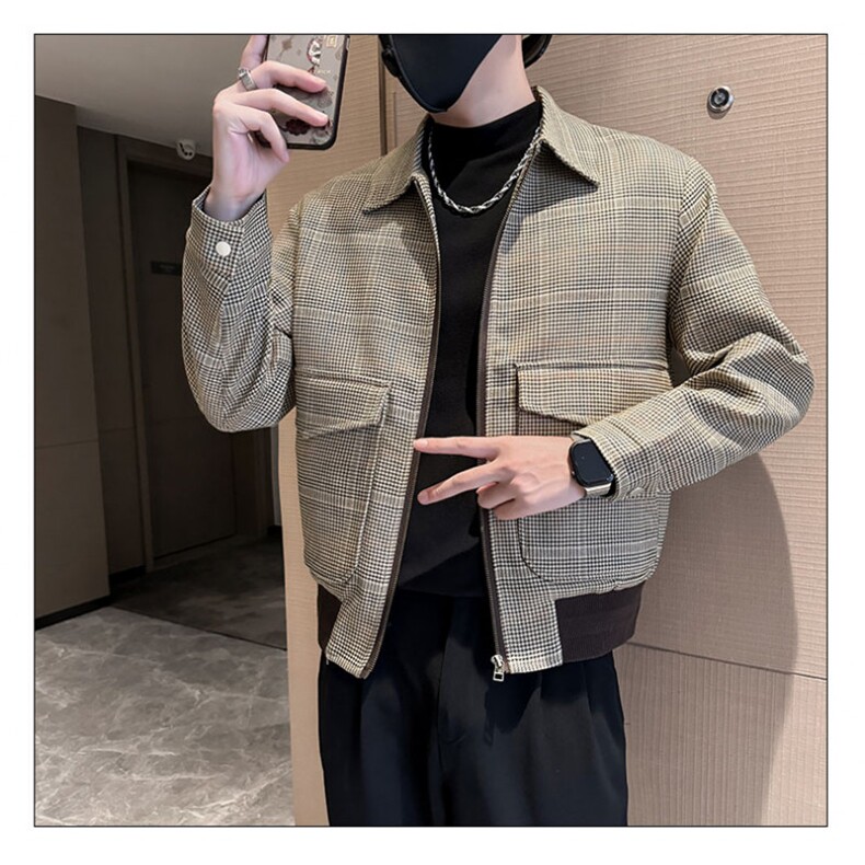社会小伙高端短款格子宽松韩版外套风衣夹克男A236-FY8060-P135,男装夹克,电商A236