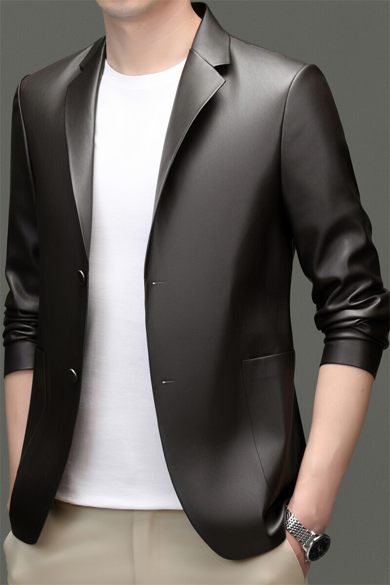 R-XF1016男式春秋新款长袖简约PU皮西服休闲商务便服西装,男装西服套装,电商B360