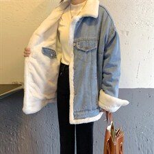 复古chic两面穿牛仔外套女冬加厚酷女孩穿搭兔毛气质豹纹大衣，女装短外套，潮品会