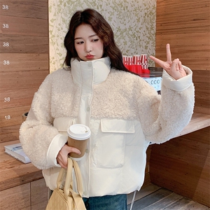 羊羔毛拼接白色立领短款羽绒服女冬超火好看高级小众加厚保暖外套图片