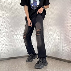 破洞牛仔裤男韩版潮流高街帅气2023夏季新款ins宽松长裤RK516-P39，男装牛仔裤，星座412-3