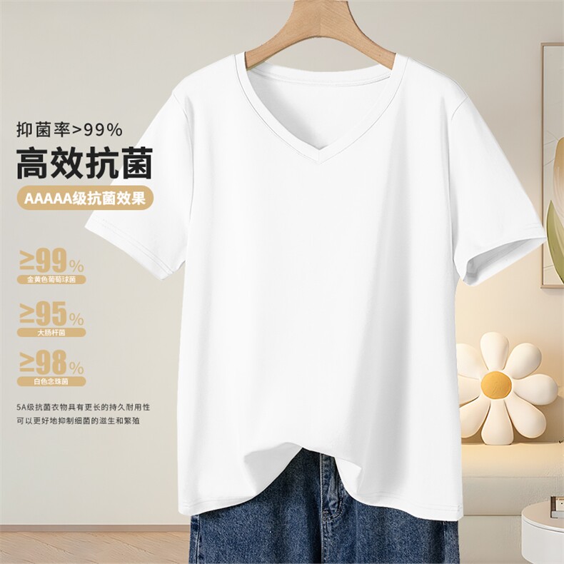 2025年夏季短袖圆领修身型抗菌V领短T时尚百搭，女装T恤，初己品牌服饰全品类供货