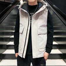 80%灰鸭绒冬装新款羽绒连帽马甲男大码背心无袖外套8502，男装背心/马甲，电商D240-242