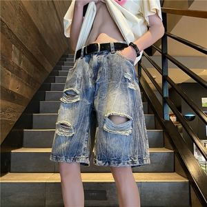 抖音品质美式高街水洗磨毛破洞水洗牛仔短裤B315-K24096-p45控68图片