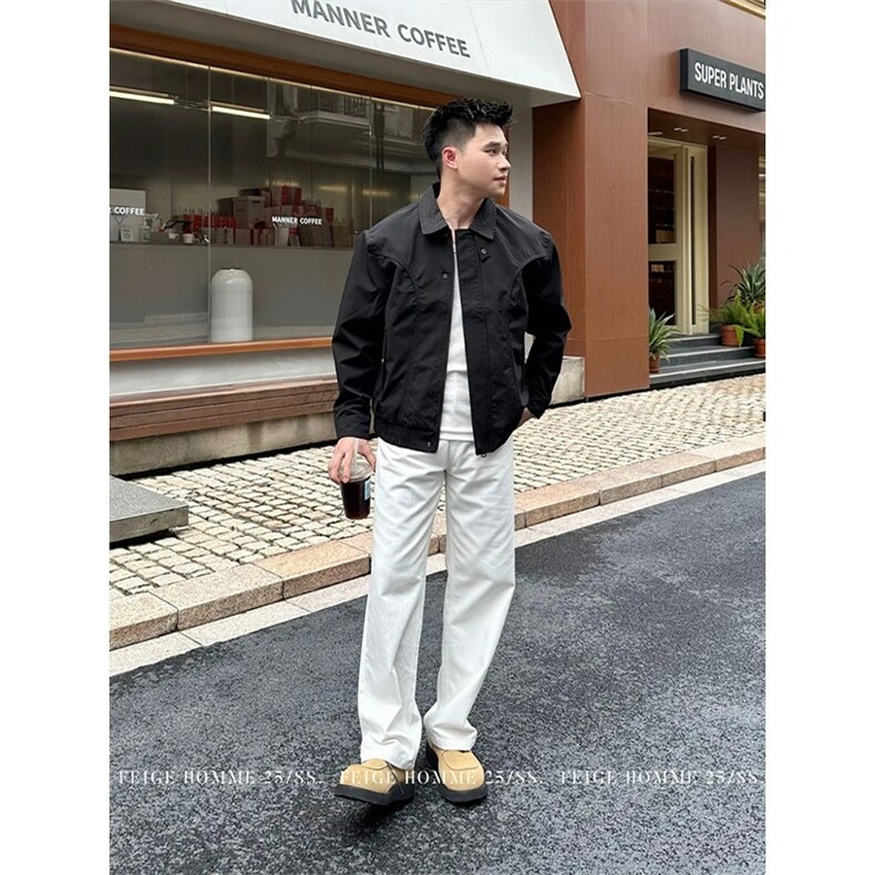 W11039-P68网图现货新款翻领夹克时尚拼接痞帅外套休闲男装潮,男装夹克,星座1608