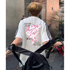 抖音得物高品质二开240克宽松纯棉美式潮牌三条杠织带短袖T恤，男装T恤，电商A486-1