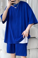 TZ65859/P65高品质波浪冰丝垂感T恤短裤套装男宽松大码两件套控98，男装牛仔裤，电商A141