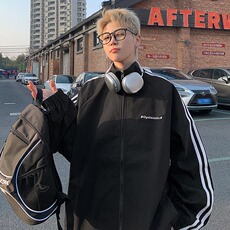 美式三条杠立领夹克男女春秋季潮牌高街休闲条纹外套JKA10-P60，男装夹克，星座208-5