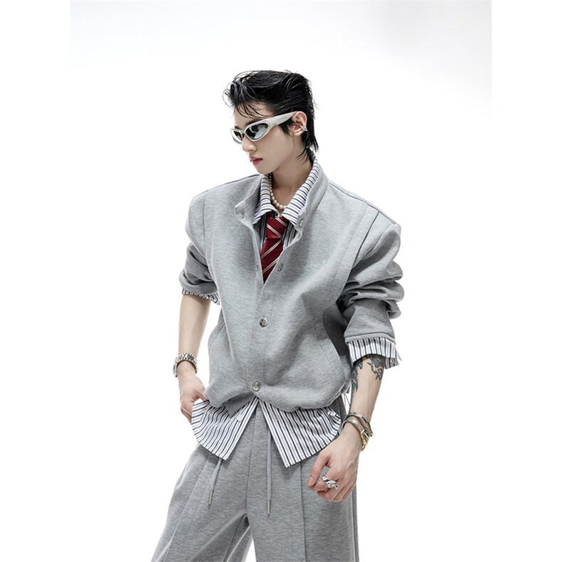 [网图]春季条纹衬衫假两件开衫卫衣翻领外套男C61308-TP4589,男装衬衫,电商A102
