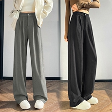 高腰垂感西装阔腿裤女2025夏季新品肌理感休闲拖地裤，女装休闲裤，星宇服饰