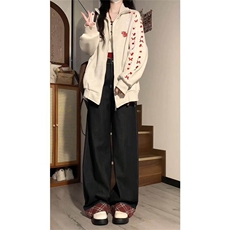 小花刺绣卫衣开衫男女新款2025宽松bf美式学院风外套WB605-P61，女装短外套，星座412-3