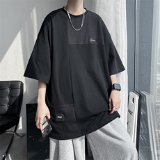 7XL-M美式纯短袖T恤男2023夏季新款ins潮拼接宽松体恤加肥加大，男装T恤，钱塘717(原712)