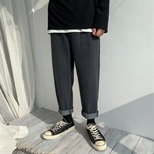 秋冬季新款港风宽松简约百搭牛仔裤男松紧腰休闲老爹裤nz76-p40图片