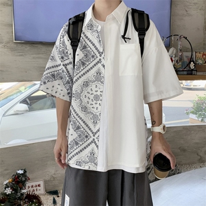 腰果花衬衫男短袖ins新款薄款复古港风日系外套韩版衬衣 W961-P28图片