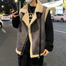 翻领日系坎肩皮衣马甲加绒加厚男女冬季宽松休闲外套D011-P88，男装皮衣，星座717