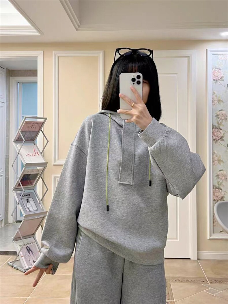 2025简约百搭连帽抽绳半拉链卫衣,女装卫衣/绒衫,湘姗