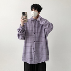 宽松格子衬衫男长袖衬衣KD622-P30，男装衬衫，电商D312-1