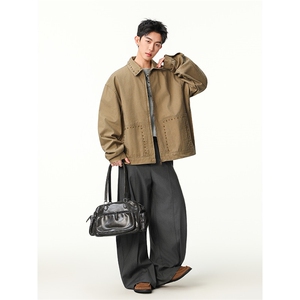 水洗牛仔外套男款春季美式痞帅上衣服宽松休闲工装夹克JK1315-P98图片