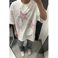 美式字母烫钻短袖T恤男宽松泼墨印花ins情侣半袖TX33，男装T恤，星座1116A（原606A-3）