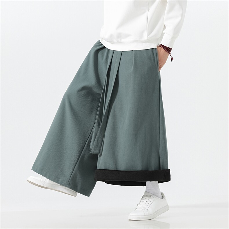 2025秋冬汉服唐装风棉麻阔腿裤马面裤K371加绒P65-常规P55,男装民族服装,电商A057B
