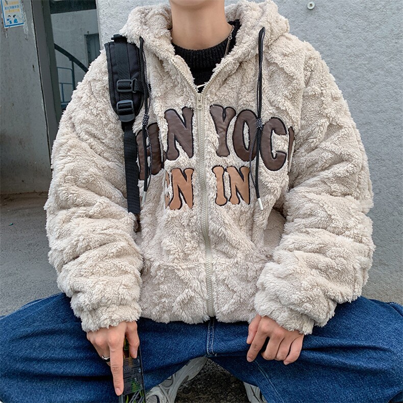 美式复古刺绣羊羔毛绒棉服男冬季情侣连帽棉衣WY018-P58,男装棉衣,星座308B-1