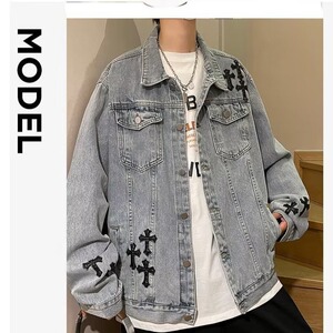 港风宽松牛仔外套男ins潮流休闲棒球服美式潮牌夹克上衣639-2/P58图片