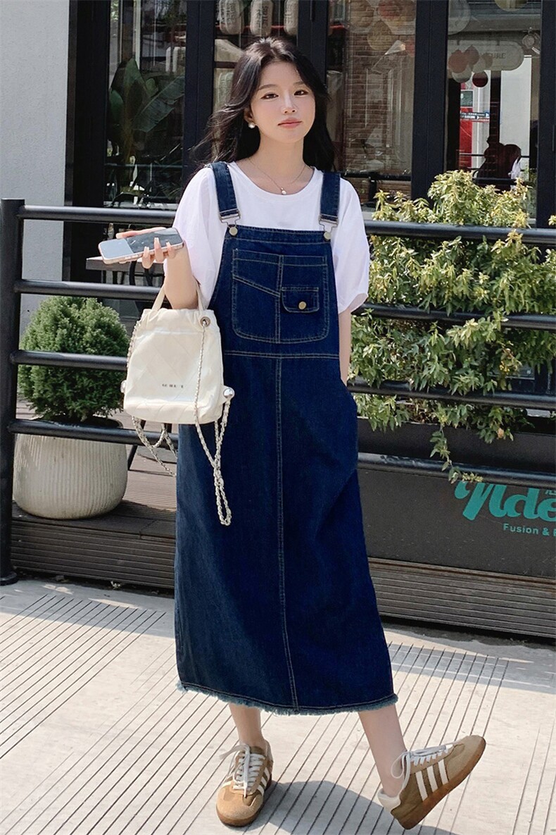 洋气减龄牛仔背带裙女2025夏季新款百搭直筒宽松薄款吊带连衣裙子,女装套装/套裙,慧尚2-185