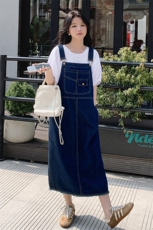 洋气减龄牛仔背带裙女2025夏季新款百搭直筒宽松薄款吊带连衣裙子，女装套装/套裙，慧尚2-185