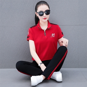 燕颉洋气纯棉休闲运动服套装女夏季2023年新款女士宽松中年妈妈装