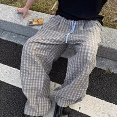 夏季新款男士百搭休闲裤韩版肌理感海岛泡泡格潮流休闲直筒格子裤，男装休闲裤，星座506A