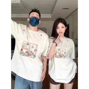 万针全刺绣工艺 高品质260克双纱纯棉美式高街短袖T恤 特P33图片