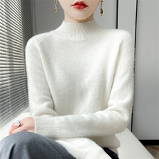 半高领毛衣女套头纯色羊毛衫女冬季2024，女装羊毛衫，耀日羊绒