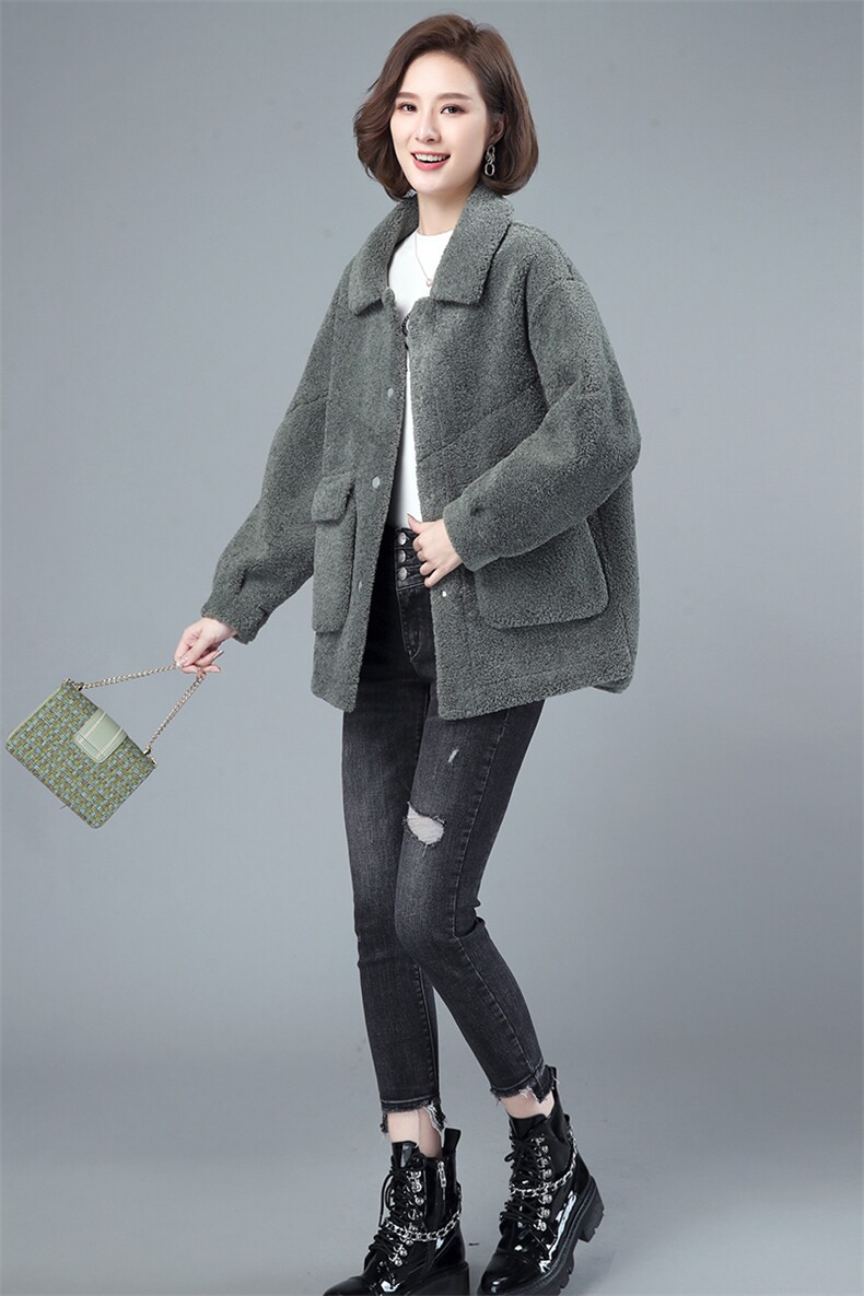 小个子毛呢外套女短款2021春秋新款颗粒绒韩版加厚呢子大衣妈妈装,女装毛呢外套,伊满意